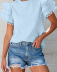 Jessie Layered Ric Rac Cap Sleeve Filled Neck Blouse