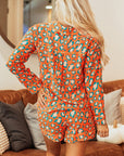 Leopard Long Sleeve Shirt and Shorts Pajama Set