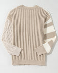 Cable Knit Color Block Crew Neck Sweater
