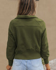 Solid Fleece-Lined Half-Zip Up Collar Sweatshirt