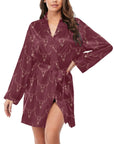 Burgandy Longhorn Women's Belted Satin Feel Dressing Lounge Robe