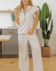 Kallie Ruffled Sleeve Zipped Top and Wide Leg Pants Set