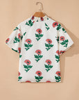 Floral Shirred Split Neck Blouse