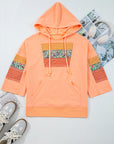 Plaid Floral Patchwork Kangaroo Pocket Hooded Top