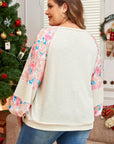 Plus Size Floral Patchwork Sleeve Crewneck Top