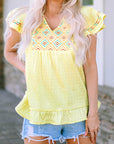 Cecelia Embroidery Textured Top with Ruffles