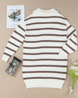 Iris Striped Zip Collared Loose Sweater Mini Dress