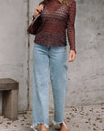 Sheer Mesh Lettuce Trim Top