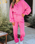 Vera Raw Edge Half Buttons Pullover and Jogger Pants Set