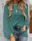 Solid Swiss Dot Balloon Sleeve Blouse