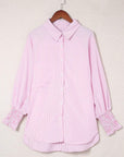 Stripe Smocked Cuff Buttoned Shirt