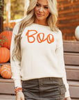 Boo Knitted Pattern Ribbed Edge Sweater