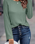Sawyer Ribbed Round Neck Knit Long Sleeve Top