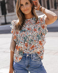 Erin Floral Shirred Ruffle Sleeve Blouse