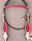 Western Horse Headstall Tack Bridle American Leather Red Crystal Hilason