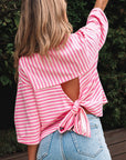 Stripe Bow Back Cutout Tee