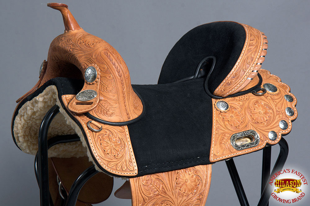Hilason Treeless Western Trail Barrel American Leather Horse Saddle Tan