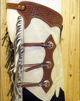 Hilason Bull Riding Chinks Chaps Pro Rodeo Western Smooth Leather Black & White