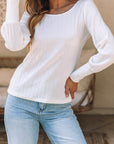 Mabel Ribbed Bishop Sleeve Round Neck Top