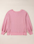 Waffle Knit Bishop Sleeve Side Split Top