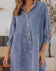 Londyn Buttoned Long Sleeve Denim Mini Dress