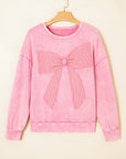 Solid Bow Patchwork Mineral Wash Sweatshirt