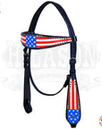 Western Headstall Horse Tack Leather Bridle Hand Paint Us Flag Hilason