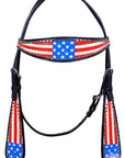 Western Headstall Horse Tack Leather Bridle Hand Paint Us Flag Hilason