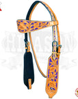 Hilason Western Horse Headstall Bridle American Leather Tan Floral Carved
