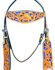 Hilason Western Horse Headstall Bridle American Leather Tan Floral Carved