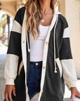 Waffle Knit Colorblock Patchwork Buttoned Hoodie