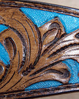 HILASON Western Horse Leather Headstall & Breast Collar Set Floral Brown Turquoise Inlay