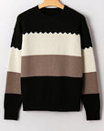 Colorblock Crew Neck Drop Shoulder Sweater