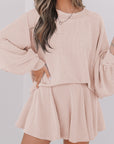 Corded Top and Ruffle Mini Skirt Set