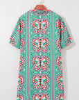 Isabela Butterfly Print Split Neck Short Sleeve Dress