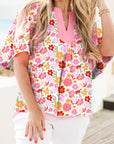Plus Size Floral Wide Short Sleeve Blouse