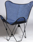 Hilason Genuine Fabric Denim Butterfly Chair Folding Lounge Modern Sling Accent Seat Blue