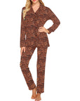Leather Floral Print Women's Long Pajama Set