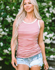 Kamari Stripe Contrast Round Neck Sleeveless Slim Top