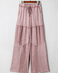 Mineral Wash Patchwork Tiered Wide Leg Pants