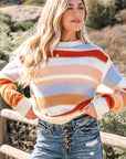 Stripe Colorblock Round Neck Drop Shoulder Sweater