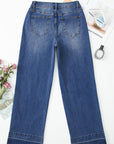 Denim Raw Hem Straight Leg Jeans