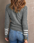 Sophie Striped Sleeve Plain Knit Sweater