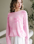 Dulce Big Flower Hollowed Knit Drop Shoulder Sweater