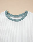 Colorblock Corded Knit Crewneck Tee