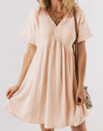 Bria Folded Short Sleeve Lace V Neck Mini Dress