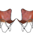 Genuine Leather Butterfly Chair Folding Lounge Modern Sling Accent Seat