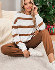 Black Striped Drop Shoulder Pullover and Joggers Set