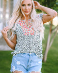 Malaya Leopard Ruffle Shoulder Sleeveless Top
