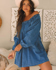 Adalyn Square Neck Side Pockets Loose Fit Denim Dress